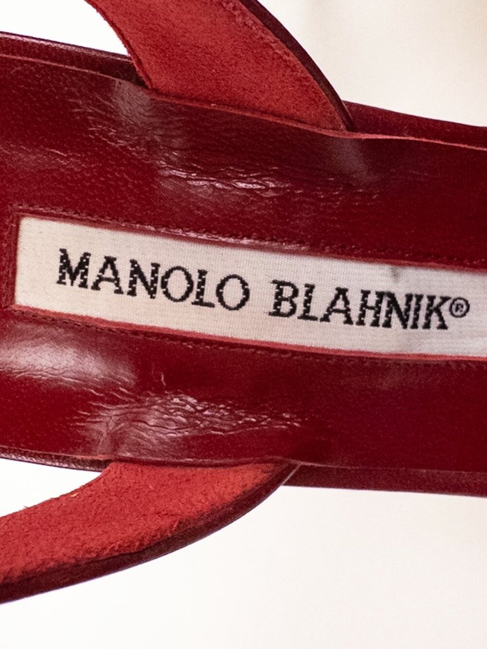 Manolo Blahnik Red Leather Ivory Slingback Peep Toe Heels Sz 39 - Picture 9 of 10